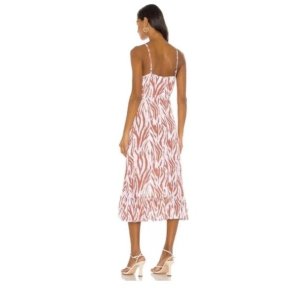 Rails Frida Rust Zebra Midi Dress Sleeveless Ruffle Front Tie Waist Women’s L - Picture 5 of 14